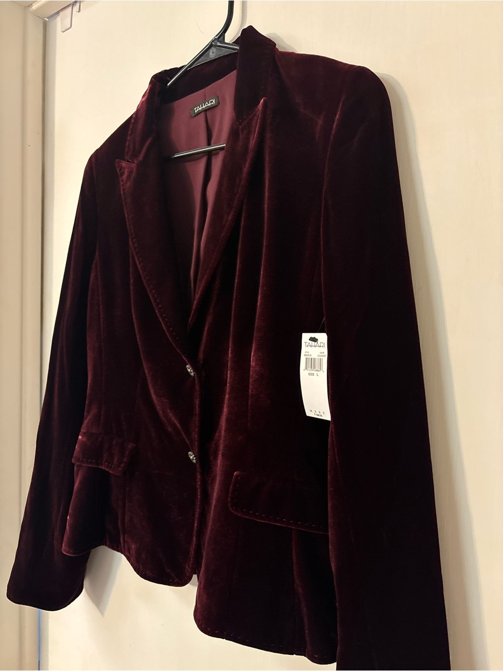 NWT Tahari Silk Blend Velvet Blazer Jacket Garnet Deep Garnet Red Large Buttons